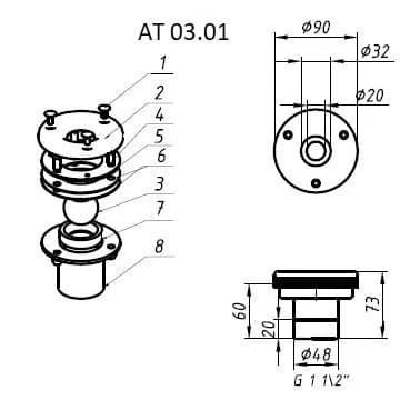 Форсунка стеновая Акватехника 1 1/2" НР (универсал) (AT03.01)
